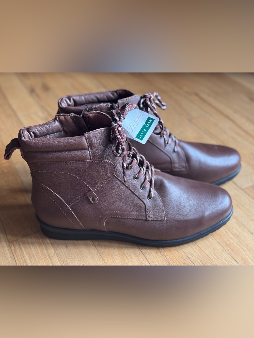 David Tate Brown Leather Boots with Contrasting Laces